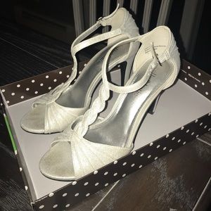 Kelly and Katie Silver Open Toe Heels
